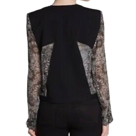 Helmut Lang Black Wool Silk Lightweight Blazer Sheer Floral Sleeves Size 4 - Picture 4 of 13